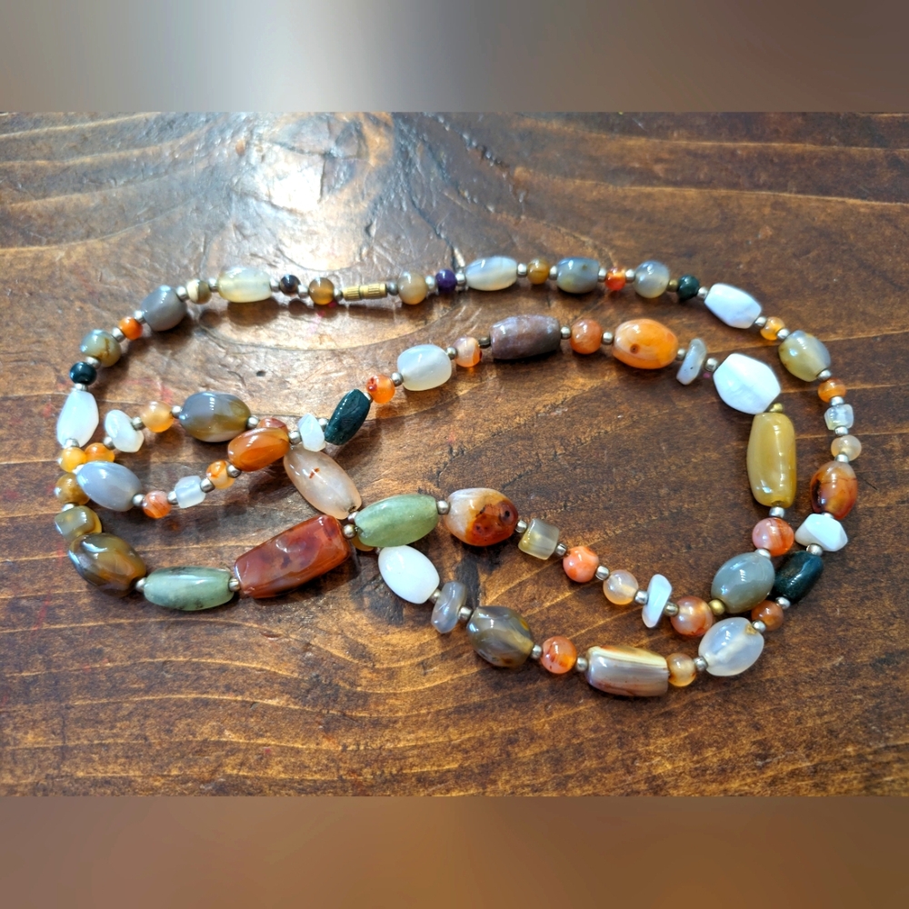 34 Inch Coloured Gemstone Necklace Featuring Agates In Variable Colours & Shapes